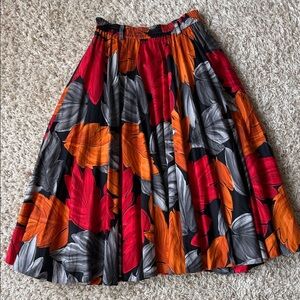 Floral A-Line Skirt - Red, Orange, and Gray